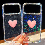 Coque de téléphone Cœur d'amour Double-face en strass Flash IMD, Pour iPhone 16 Pro Max, Pour iPhone 16 Pro, Pour iPhone 16 Plus, Pour iPhone 16, Pour iPhone 15 Pro Max