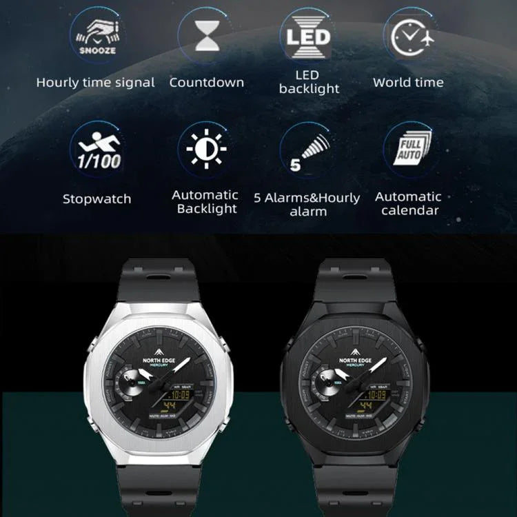 Montre électronique lumineuse d'extérieur NORTH EDGE Mercury en alliage de zinc 5 ATM