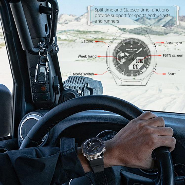 Montre électronique lumineuse d'extérieur NORTH EDGE Mercury en alliage de zinc 5 ATM