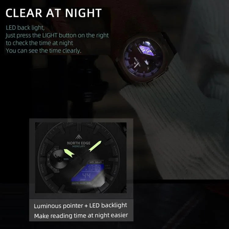 Montre électronique lumineuse d'extérieur NORTH EDGE Mercury en alliage de zinc 5 ATM