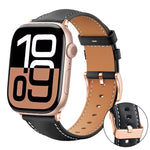 Bracelet de montre en cuir végétalien à grain fin Rose Gold Buckle Black Shark xDfind, pour Apple Watch 42 / 44 / 45 / 46 / 49 mm, pour Apple Watch 38 / 40 / 41 / S11 42 mm