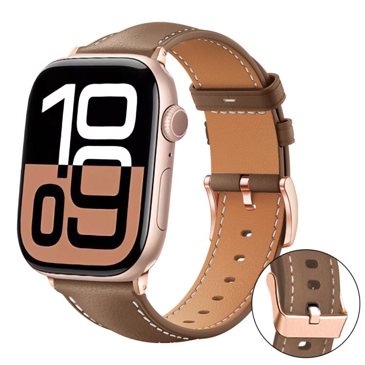 Bracelet de montre en cuir végétalien à grain fin Rose Gold Buckle Black Shark xDfind, pour Apple Watch 42 / 44 / 45 / 46 / 49 mm, pour Apple Watch 38 / 40 / 41 / S11 42 mm