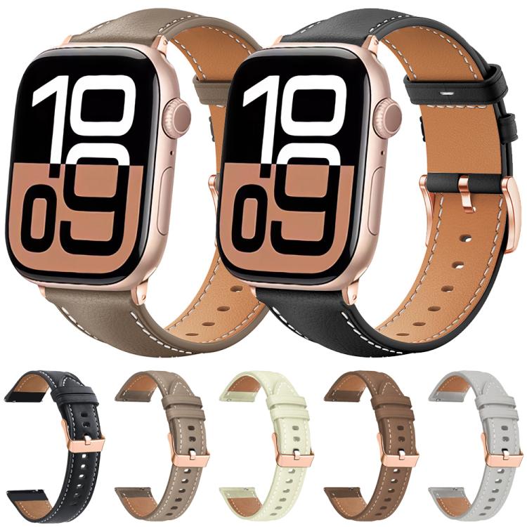 Bracelet de montre en cuir végétalien à grain fin Rose Gold Buckle Black Shark xDfind, pour Apple Watch 42 / 44 / 45 / 46 / 49 mm, pour Apple Watch 38 / 40 / 41 / S11 42 mm