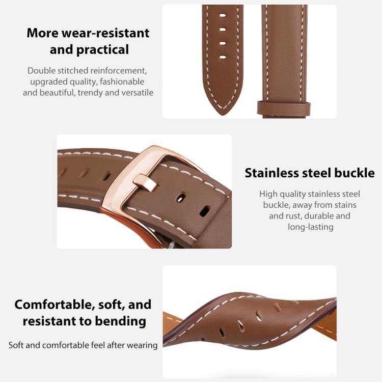 Bracelet de montre en cuir végétalien à grain fin Rose Gold Buckle Black Shark xDfind, pour Apple Watch 42 / 44 / 45 / 46 / 49 mm, pour Apple Watch 38 / 40 / 41 / S11 42 mm