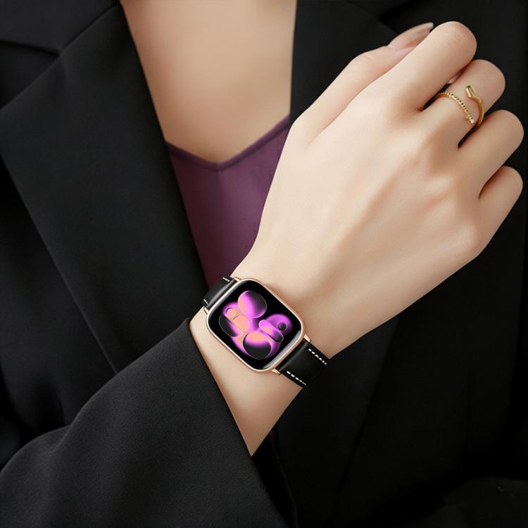 Bracelet de montre en cuir végétalien à grain fin Rose Gold Buckle Black Shark xDfind, pour Apple Watch 42 / 44 / 45 / 46 / 49 mm, pour Apple Watch 38 / 40 / 41 / S11 42 mm