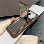 Lambskin Texture Mirror Holder Shockproof Phone Case, For iPhone 18 Pro / 17 Pro, For iPhone 18 Pro Max / 17 Pro Max
