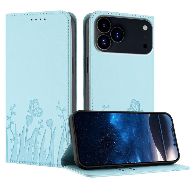Étui de téléphone en cuir vegan magnétique avec motif papillon et tulipes, Pour iPhone 17e / 16e, Pour iPhone 17 Pro Max, Pour iPhone 17 Pro, Pour iPhone 17