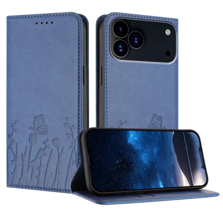 Étui de téléphone en cuir vegan magnétique avec motif papillon et tulipes, Pour iPhone 17e / 16e, Pour iPhone 17 Pro Max, Pour iPhone 17 Pro, Pour iPhone 17