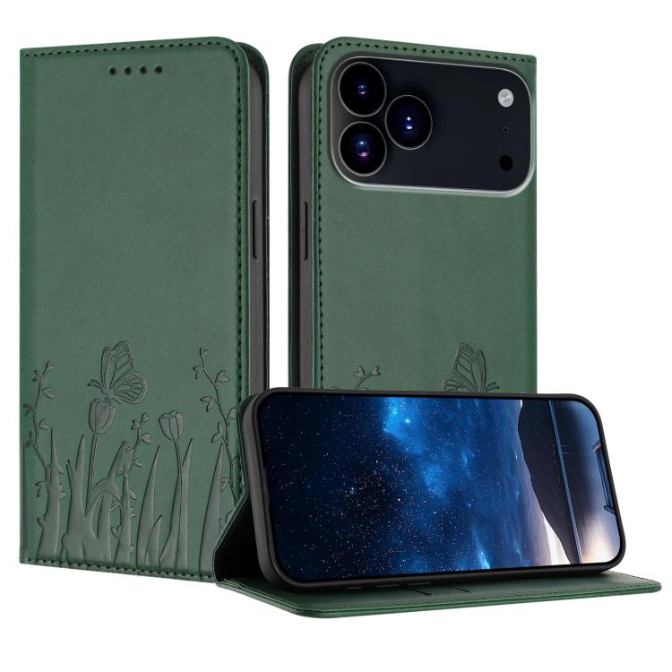 Étui de téléphone en cuir vegan magnétique avec motif papillon et tulipes, Pour iPhone 17e / 16e, Pour iPhone 17 Pro Max, Pour iPhone 17 Pro, Pour iPhone 17