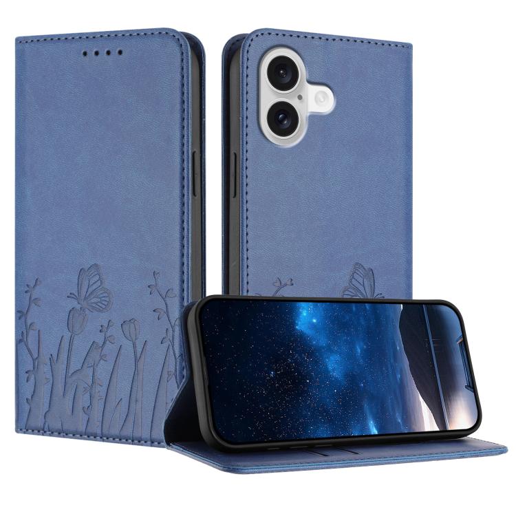 Étui de téléphone en cuir vegan magnétique avec motif papillon et tulipes, Pour iPhone 17e / 16e, Pour iPhone 17 Pro Max, Pour iPhone 17 Pro, Pour iPhone 17