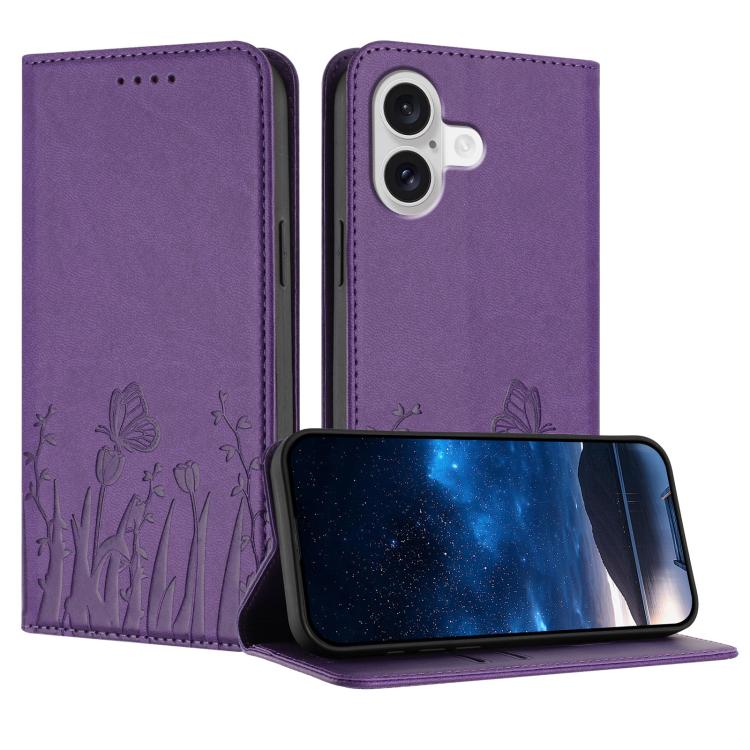 Étui de téléphone en cuir vegan magnétique avec motif papillon et tulipes, Pour iPhone 17e / 16e, Pour iPhone 17 Pro Max, Pour iPhone 17 Pro, Pour iPhone 17