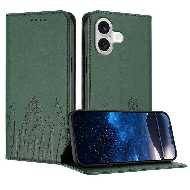 Étui de téléphone en cuir vegan magnétique avec motif papillon et tulipes, Pour iPhone 17e / 16e, Pour iPhone 17 Pro Max, Pour iPhone 17 Pro, Pour iPhone 17