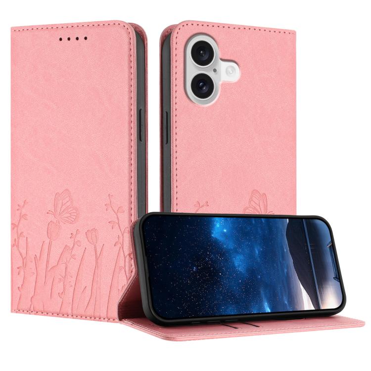 Étui de téléphone en cuir vegan magnétique avec motif papillon et tulipes, Pour iPhone 17e / 16e, Pour iPhone 17 Pro Max, Pour iPhone 17 Pro, Pour iPhone 17