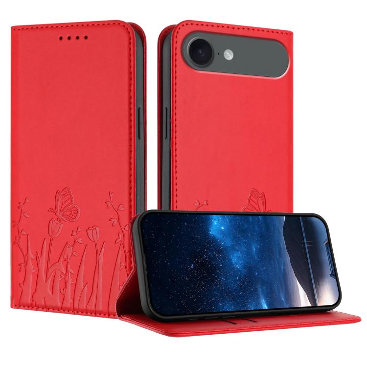 Étui de téléphone magnétique en cuir végétalien motif papillons tulipes, pour iPhone Air, pour iPhone 16 Pro Max, pour iPhone 16 Pro, pour iPhone 16 Plus