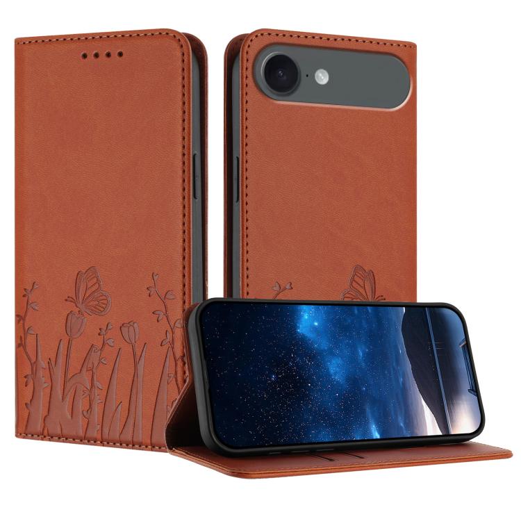 Étui de téléphone magnétique en cuir végétalien motif papillons tulipes, pour iPhone Air, pour iPhone 16 Pro Max, pour iPhone 16 Pro, pour iPhone 16 Plus