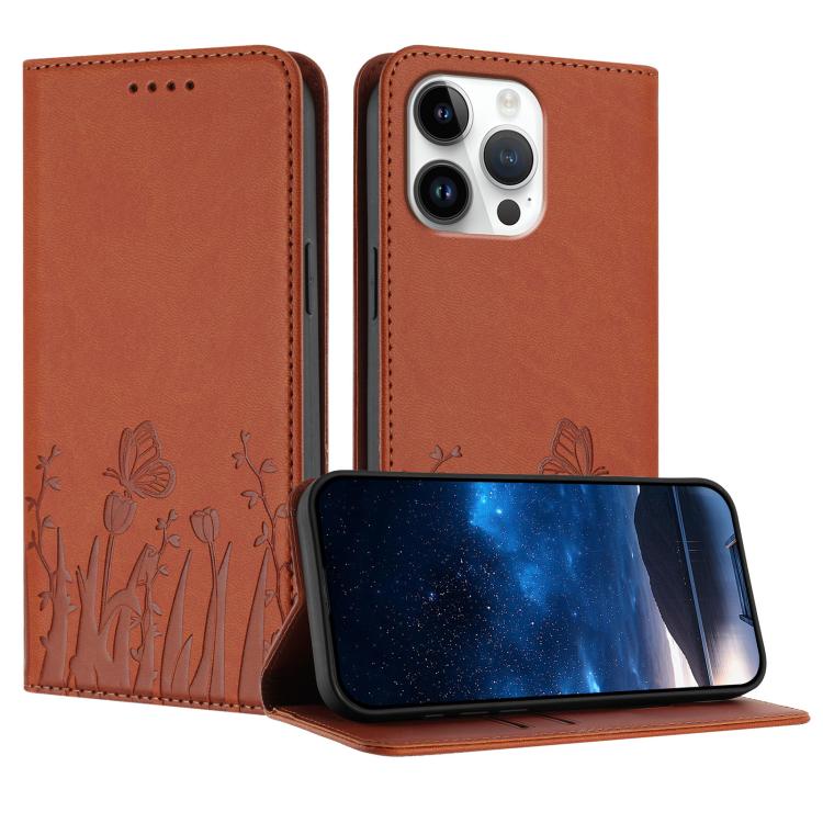 Étui de téléphone magnétique en cuir végétalien motif papillons tulipes, pour iPhone Air, pour iPhone 16 Pro Max, pour iPhone 16 Pro, pour iPhone 16 Plus