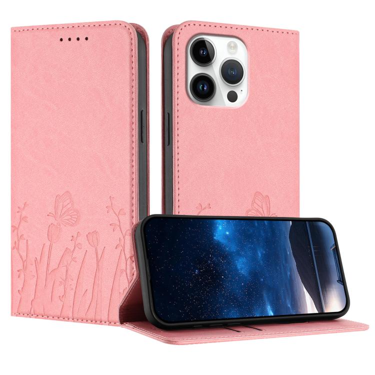 Étui de téléphone magnétique en cuir végétalien motif papillons tulipes, pour iPhone Air, pour iPhone 16 Pro Max, pour iPhone 16 Pro, pour iPhone 16 Plus