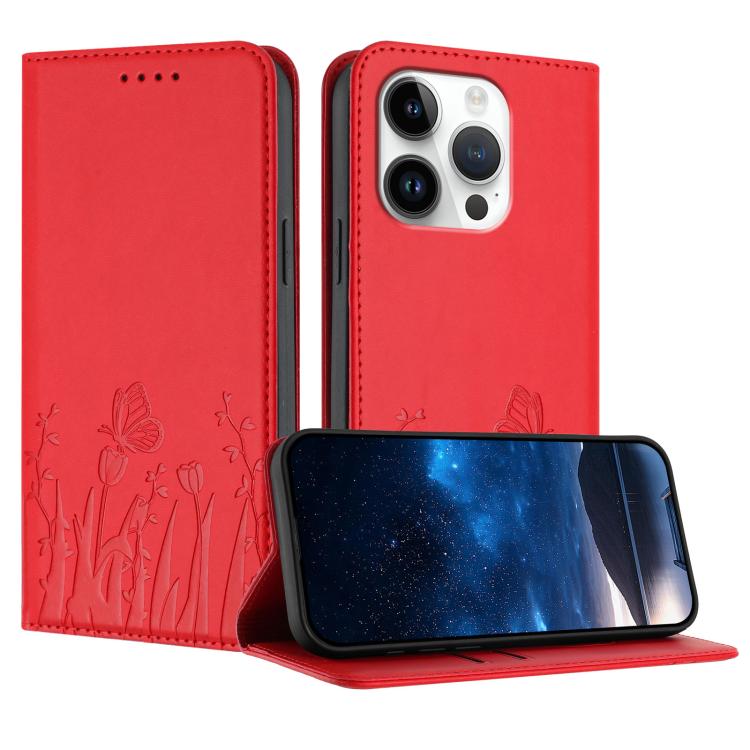 Étui de téléphone magnétique en cuir végétalien motif papillons tulipes, pour iPhone Air, pour iPhone 16 Pro Max, pour iPhone 16 Pro, pour iPhone 16 Plus