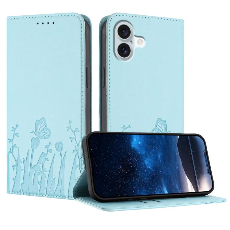 Étui de téléphone magnétique en cuir végétalien motif papillons tulipes, pour iPhone Air, pour iPhone 16 Pro Max, pour iPhone 16 Pro, pour iPhone 16 Plus