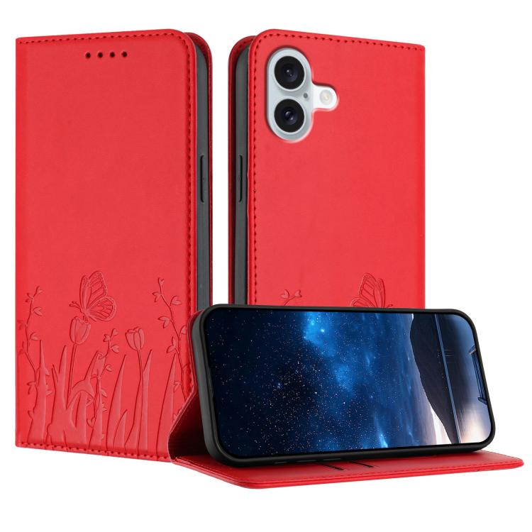 Étui de téléphone magnétique en cuir végétalien motif papillons tulipes, pour iPhone Air, pour iPhone 16 Pro Max, pour iPhone 16 Pro, pour iPhone 16 Plus