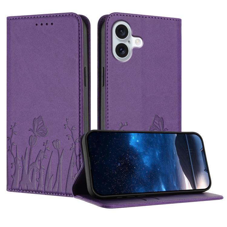 Étui de téléphone magnétique en cuir végétalien motif papillons tulipes, pour iPhone Air, pour iPhone 16 Pro Max, pour iPhone 16 Pro, pour iPhone 16 Plus