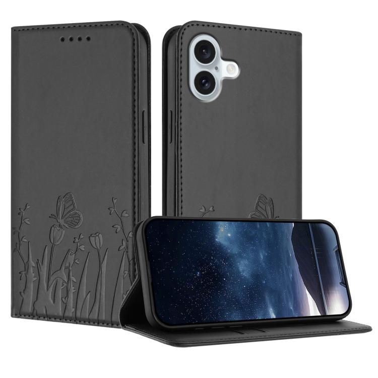 Étui de téléphone magnétique en cuir végétalien motif papillons tulipes, pour iPhone Air, pour iPhone 16 Pro Max, pour iPhone 16 Pro, pour iPhone 16 Plus
