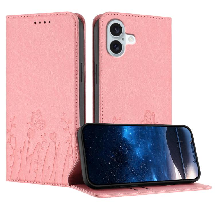 Étui de téléphone magnétique en cuir végétalien motif papillons tulipes, pour iPhone Air, pour iPhone 16 Pro Max, pour iPhone 16 Pro, pour iPhone 16 Plus