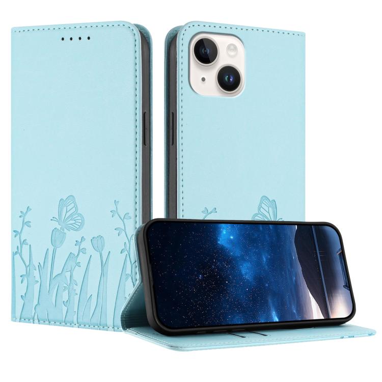 Étui de téléphone magnétique en cuir végétalien à motif de papillons et de tulipes, pour iPhone 15, pour iPhone 14 Plus, pour iPhone 14, pour iPhone 14 Pro