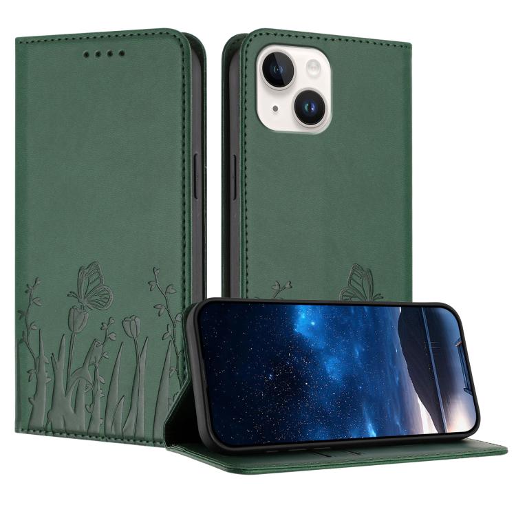 Étui de téléphone magnétique en cuir végétalien à motif de papillons et de tulipes, pour iPhone 15, pour iPhone 14 Plus, pour iPhone 14, pour iPhone 14 Pro