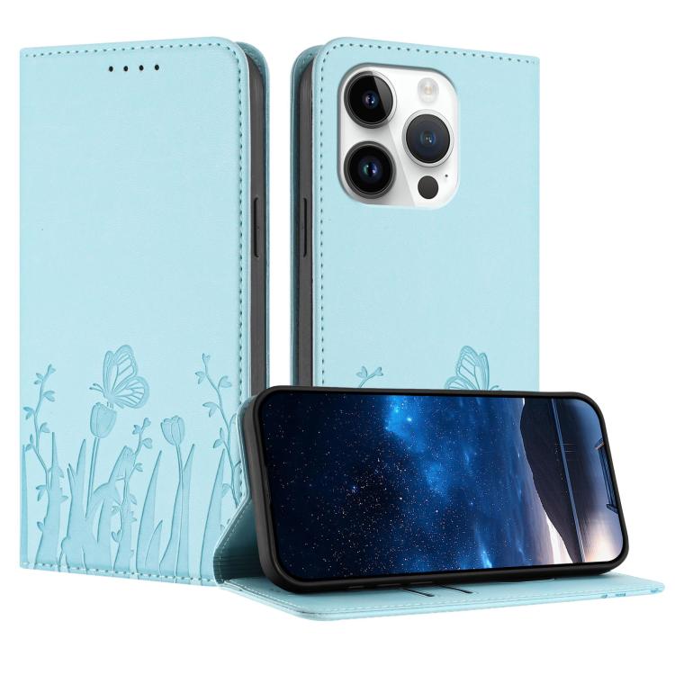 Étui de téléphone magnétique en cuir végétalien à motif de papillons et de tulipes, pour iPhone 15, pour iPhone 14 Plus, pour iPhone 14, pour iPhone 14 Pro