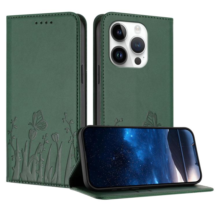 Étui de téléphone magnétique en cuir végétalien à motif de papillons et de tulipes, pour iPhone 15, pour iPhone 14 Plus, pour iPhone 14, pour iPhone 14 Pro