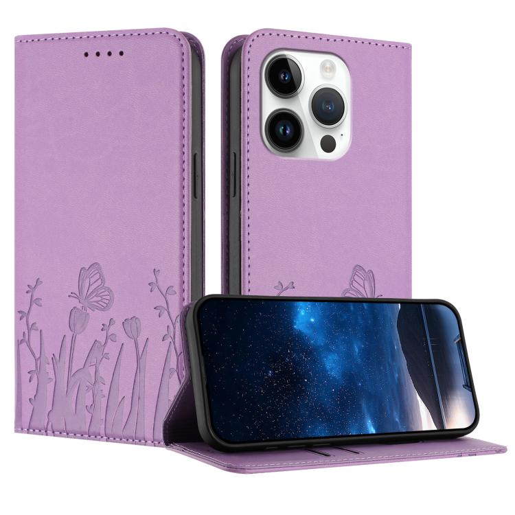 Étui de téléphone magnétique en cuir végétalien à motif de papillons et de tulipes, pour iPhone 15, pour iPhone 14 Plus, pour iPhone 14, pour iPhone 14 Pro