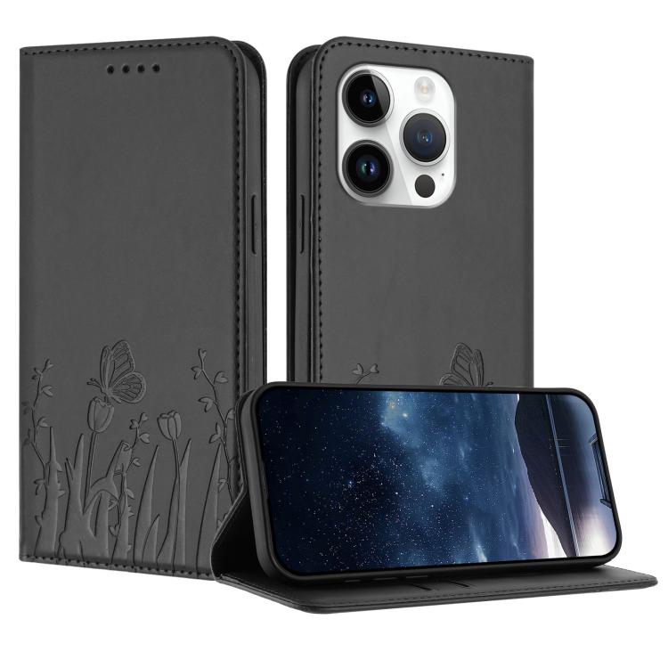 Étui de téléphone magnétique en cuir végétalien à motif de papillons et de tulipes, pour iPhone 15, pour iPhone 14 Plus, pour iPhone 14, pour iPhone 14 Pro