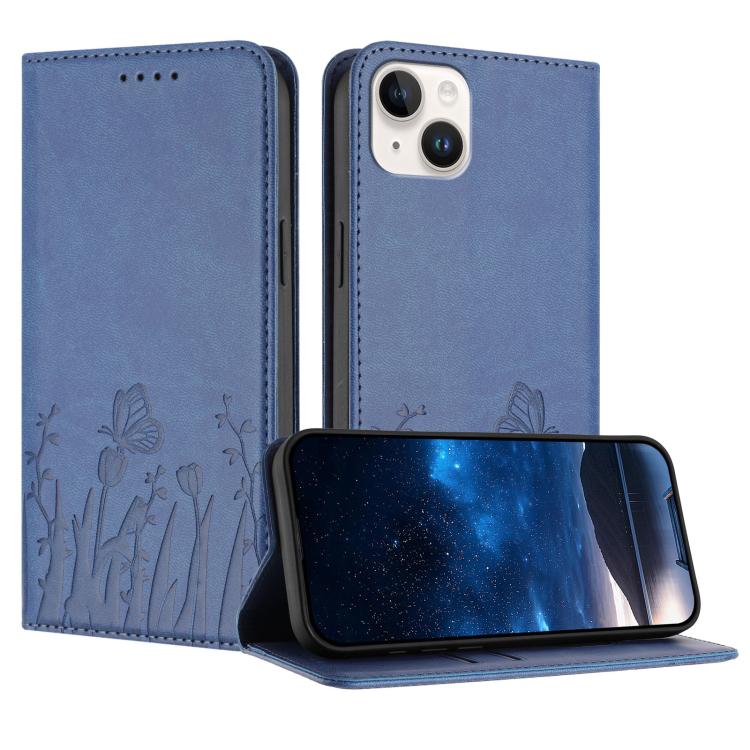 Étui de téléphone magnétique en cuir végétalien à motif de papillons et de tulipes, pour iPhone 15, pour iPhone 14 Plus, pour iPhone 14, pour iPhone 14 Pro