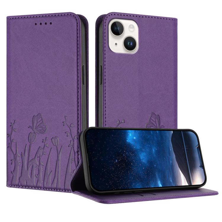 Étui de téléphone magnétique en cuir végétalien à motif de papillons et de tulipes, pour iPhone 15, pour iPhone 14 Plus, pour iPhone 14, pour iPhone 14 Pro