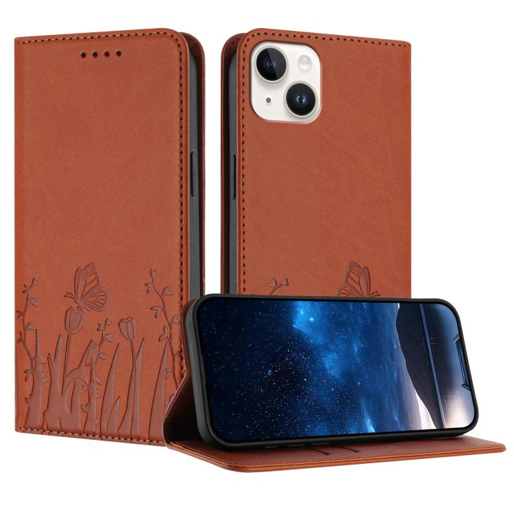 Étui de téléphone magnétique en cuir végétalien à motif de papillons et de tulipes, pour iPhone 15, pour iPhone 14 Plus, pour iPhone 14, pour iPhone 14 Pro