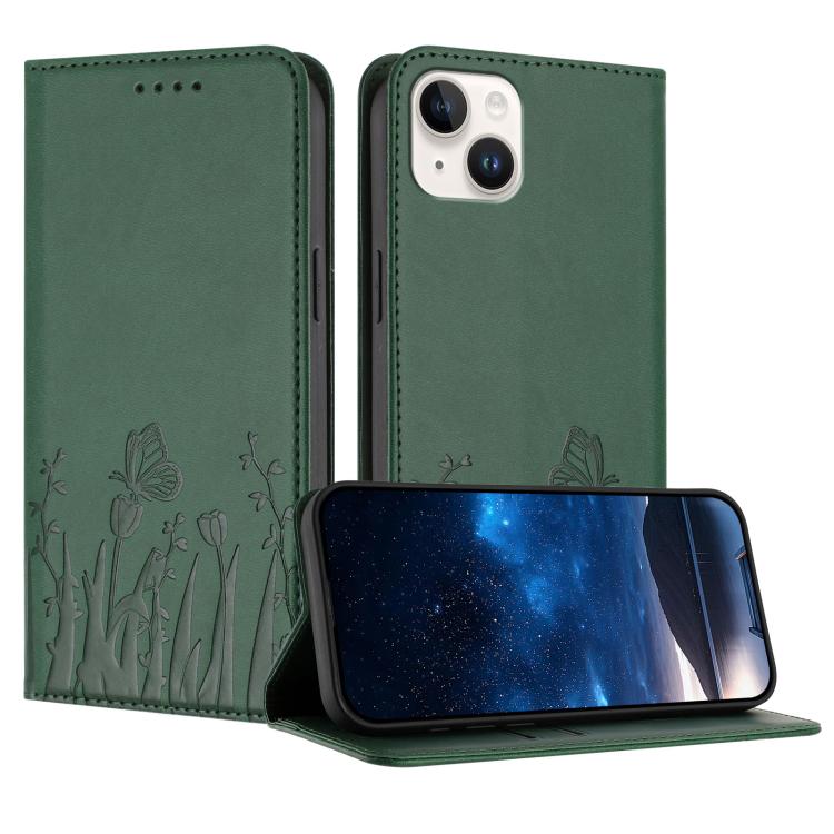Étui de téléphone magnétique en cuir végétalien à motif de papillons et de tulipes, pour iPhone 15, pour iPhone 14 Plus, pour iPhone 14, pour iPhone 14 Pro
