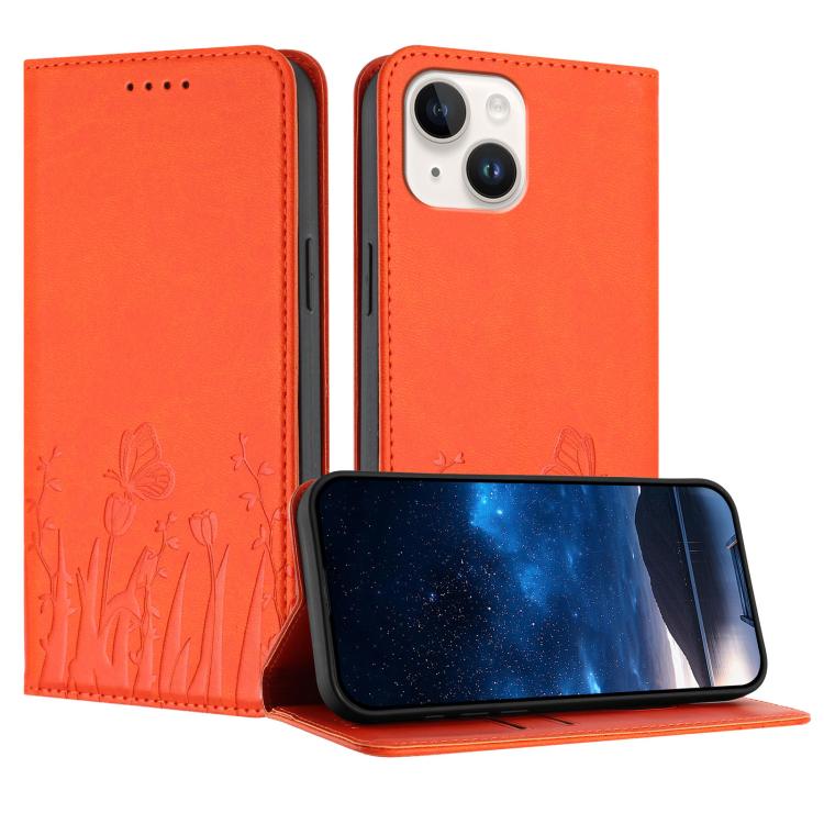 Étui de téléphone magnétique en cuir végétalien à motif de papillons et de tulipes, pour iPhone 15, pour iPhone 14 Plus, pour iPhone 14, pour iPhone 14 Pro