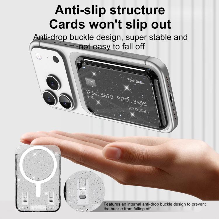 Pochette autocollante magnétique à paillettes transparente pour cartes au dos du téléphone