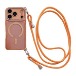 Coque de téléphone magnétique en acrylique clair électroplaqué avec strass et lanière bandoulière côté droit, pour iPhone 17 Pro Max, iPhone 17 Pro, iPhone 17, iPhone Air, iPhone 16 Pro Max, iPhone 16 Pro, iPhone 16 Plus, iPhone 16