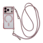 Coque de téléphone magnétique en acrylique clair électroplaqué avec strass et lanière bandoulière côté droit, pour iPhone 17 Pro Max, iPhone 17 Pro, iPhone 17, iPhone Air, iPhone 16 Pro Max, iPhone 16 Pro, iPhone 16 Plus, iPhone 16