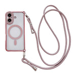 Coque de téléphone magnétique en acrylique clair électroplaqué avec strass et lanière bandoulière côté droit, pour iPhone 17 Pro Max, iPhone 17 Pro, iPhone 17, iPhone Air, iPhone 16 Pro Max, iPhone 16 Pro, iPhone 16 Plus, iPhone 16