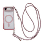 Coque de téléphone magnétique en acrylique clair électroplaqué avec strass et lanière bandoulière côté droit, pour iPhone 17 Pro Max, iPhone 17 Pro, iPhone 17, iPhone Air, iPhone 16 Pro Max, iPhone 16 Pro, iPhone 16 Plus, iPhone 16