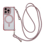 Coque de téléphone magnétique en acrylique clair électroplaqué avec strass et lanière bandoulière côté droit, pour iPhone 17 Pro Max, iPhone 17 Pro, iPhone 17, iPhone Air, iPhone 16 Pro Max, iPhone 16 Pro, iPhone 16 Plus, iPhone 16
