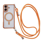 Coque de téléphone magnétique en acrylique clair électroplaqué avec strass et lanière bandoulière côté droit, pour iPhone 17 Pro Max, iPhone 17 Pro, iPhone 17, iPhone Air, iPhone 16 Pro Max, iPhone 16 Pro, iPhone 16 Plus, iPhone 16