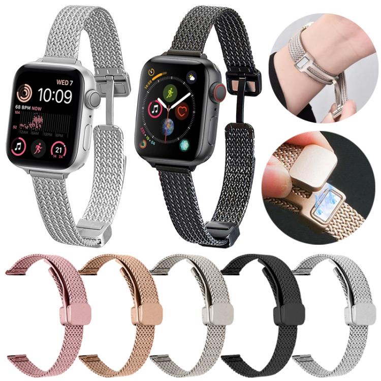 xDfind Bracelet de Montre en Acier Inoxydable avec Boucle Magnétique Épi de Blé, Pour Apple Watch 42 / 44 / 45 / 46 / 49mm, Pour Apple Watch 38 / 40 / 41 / S10 42mm
