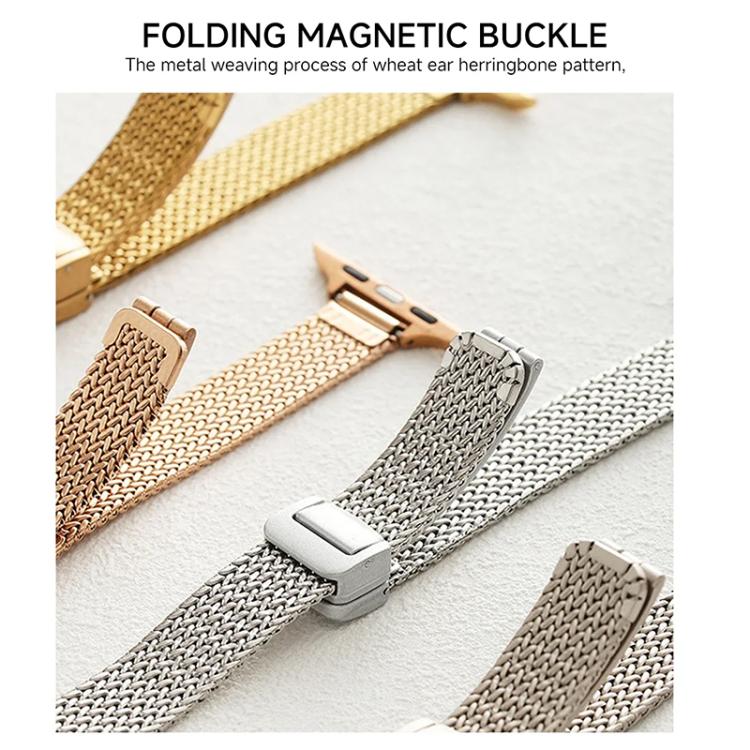 xDfind Bracelet de Montre en Acier Inoxydable avec Boucle Magnétique Épi de Blé, Pour Apple Watch 42 / 44 / 45 / 46 / 49mm, Pour Apple Watch 38 / 40 / 41 / S10 42mm
