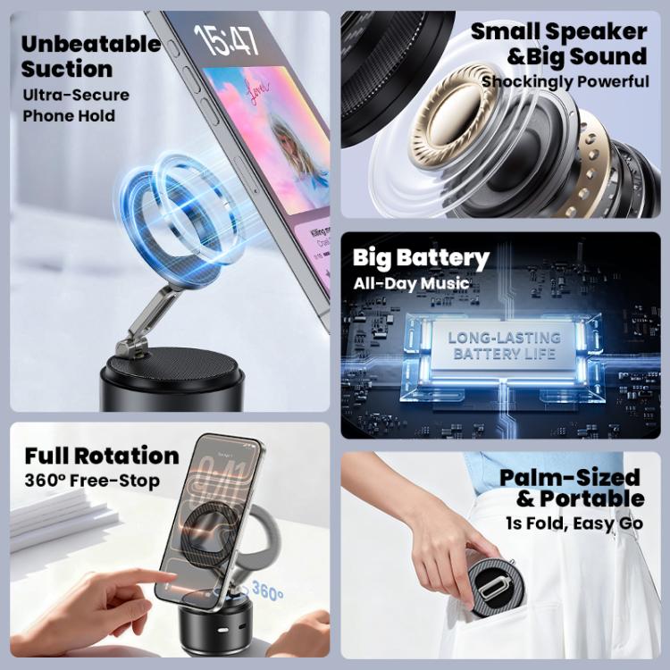 Support magnétique multifonctionnel pour téléphone avec enceinte Bluetooth, A5 (Noir), A5 (Bleu foncé)