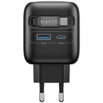 Chargeur de voyage Havit UC252 65W 3 en 1 GaN avec câble rétractable Type-C, UC252 (prise EU), UC252 (prise US)
