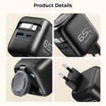 Chargeur de voyage Havit UC252 65W 3 en 1 GaN avec câble rétractable Type-C, UC252 (prise EU), UC252 (prise US)